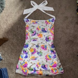 Multicolored, backless, sequin, mini dress. Size medium